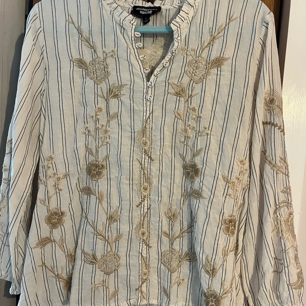 Johnny Was Calipso Button Neck Field Blouse Women Sz Small